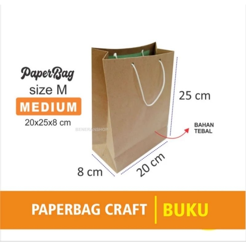 

Paper bag coklat polos - Paperbag 20x25x8 craft ukuran buku - M Medium