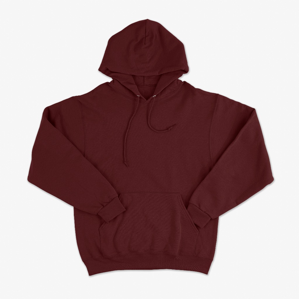 Hoodie Sweater Polos Maroon Marun Premium Dewasa Boxy Jaket Kupluk Fleece Gramasi 280 PE Pria Wanita