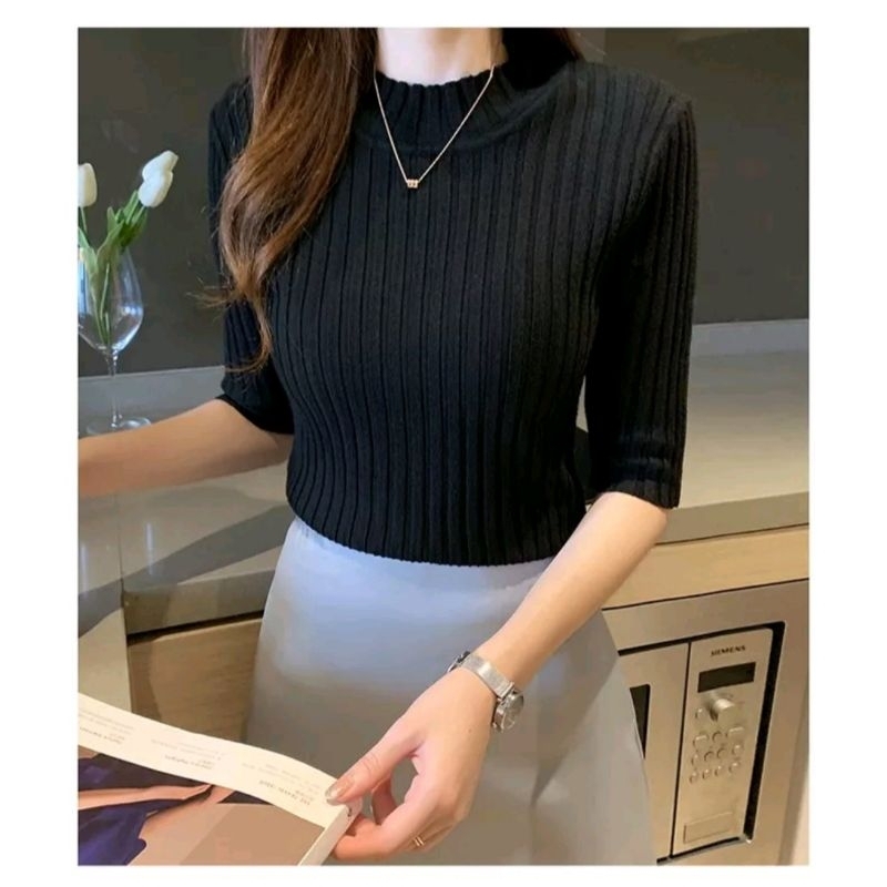 iner rajut turtleneck baju daleman lengan 3/4
