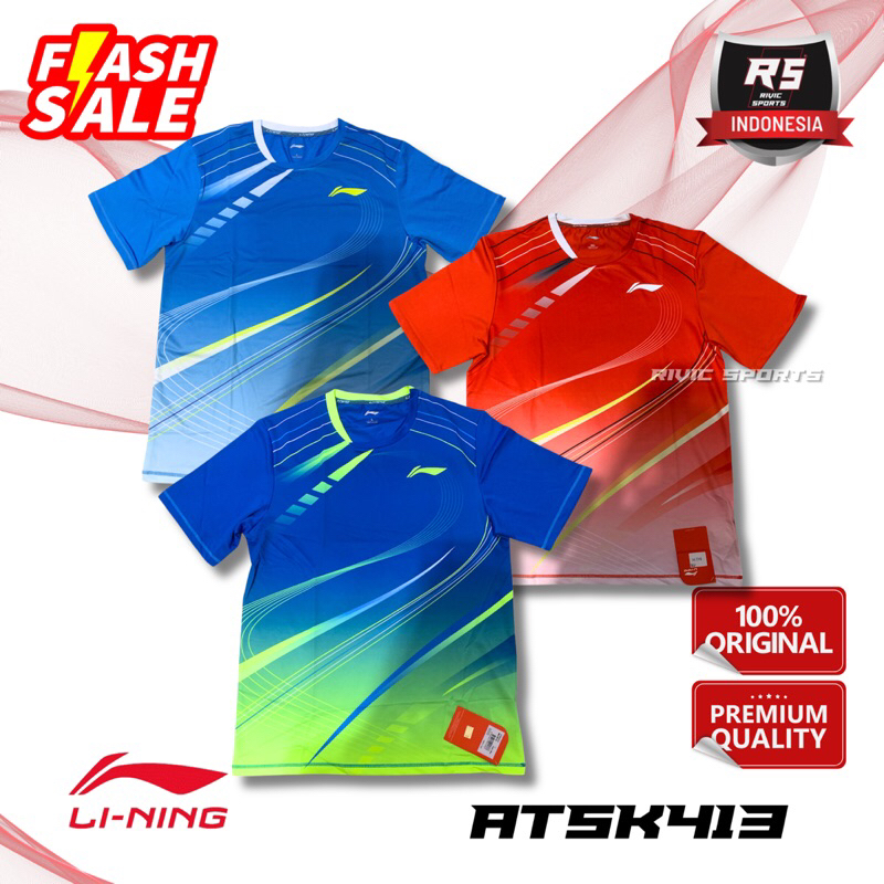 Baju Kaos / Jersey LINING ATSK 413 ATSK413 ORIGINAL BADMINTON TURBO DRY AIR DRY TECHNOLOGY MADE IN C