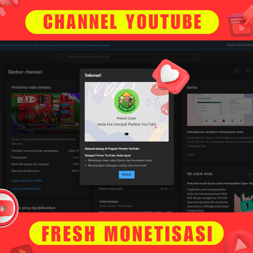 JUAL CHANNEL YOUTUBE SUDAH MONETISASI (FRESH) MURAH
