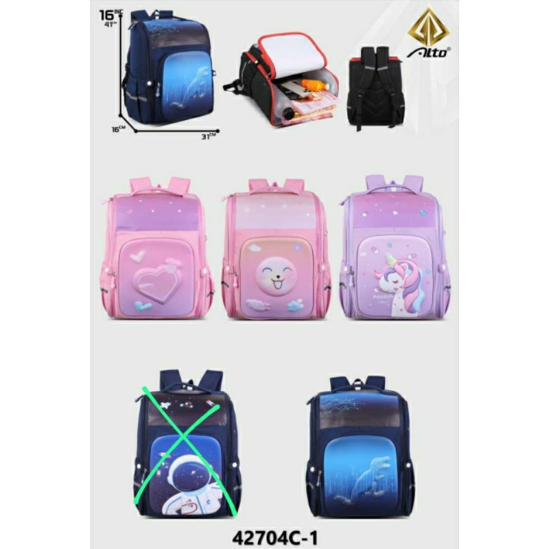 Tas Ransel Orthopedic Bag Original Alto 42704C-1 Karakter Unicorn Love Smile Dinosaurs // Orthopedic