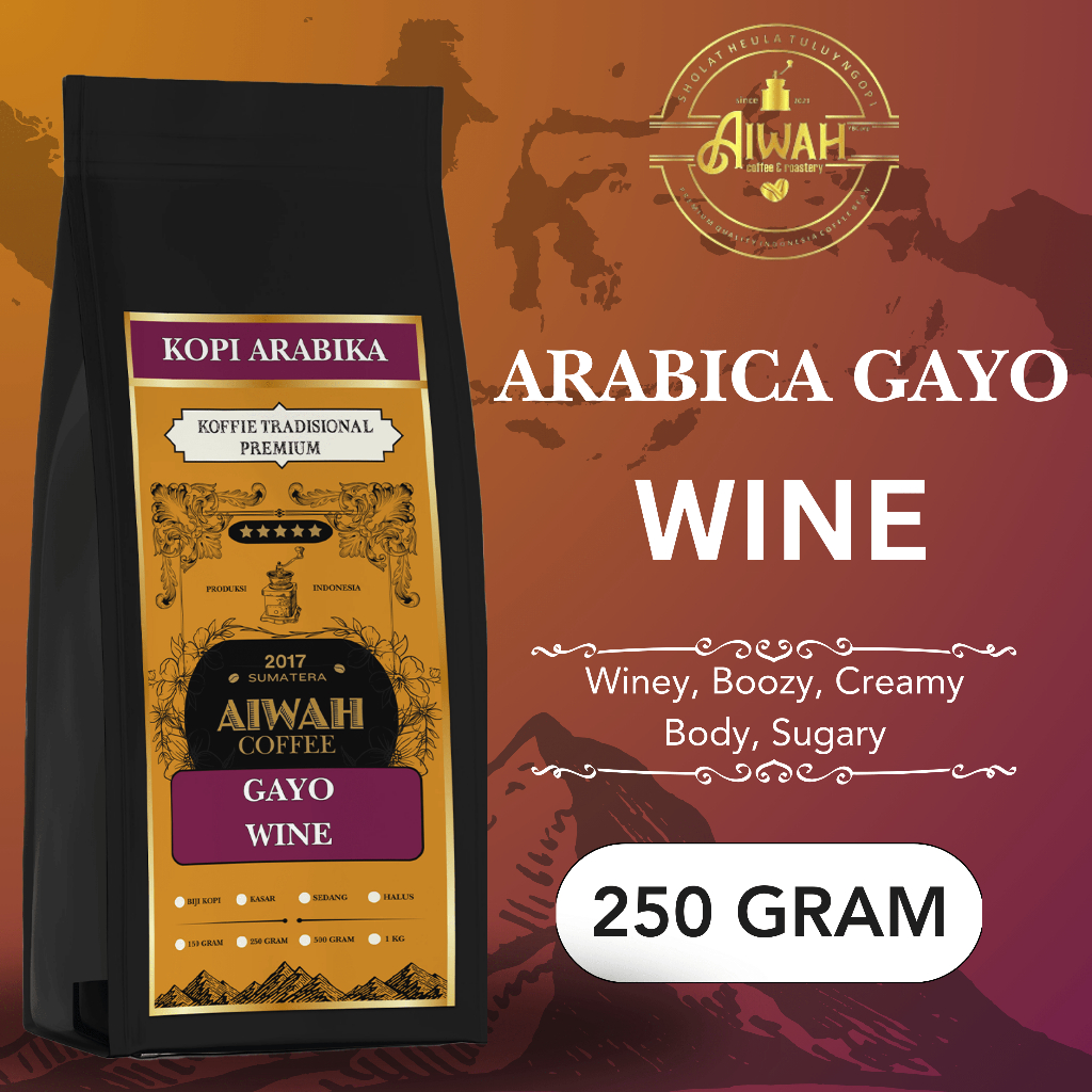 

Biji Kopi Bubuk Arabika Wine Gayo Aceh Coffee Roast Bean Aiwah 250 Gr