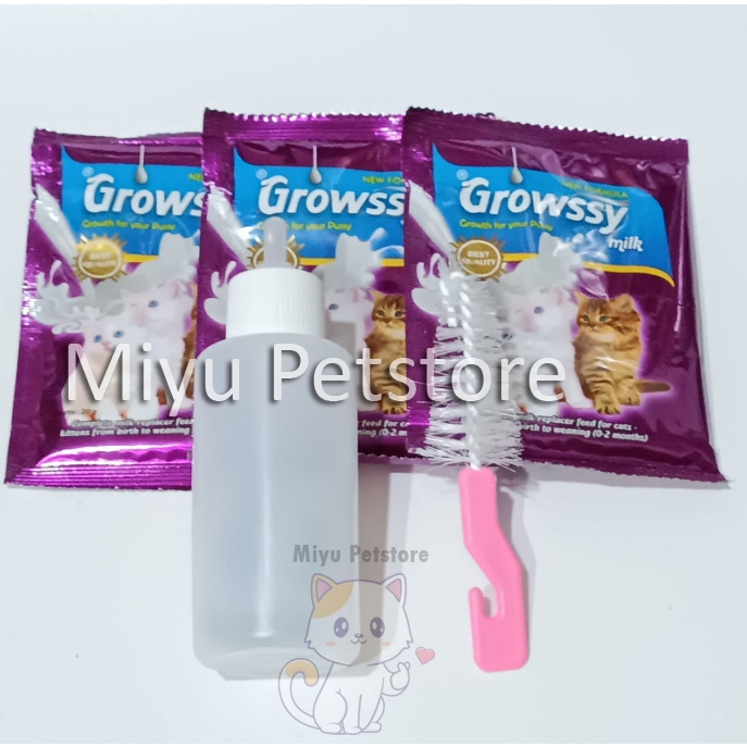 Dot Sikat + 3 Susu Growssy Botol Susu Bayi Kucing Baru Lahir Susu Kitten Growssy Dot Bayi Kucing
