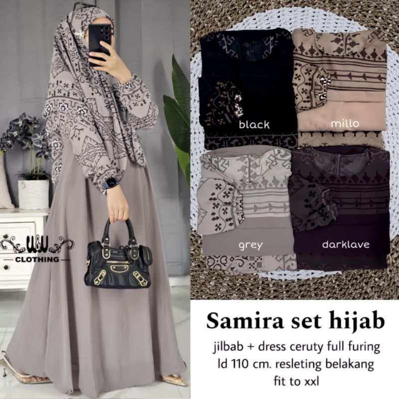 Samira set hijab dress ceruty full furing fashion muslim by w&w clothing