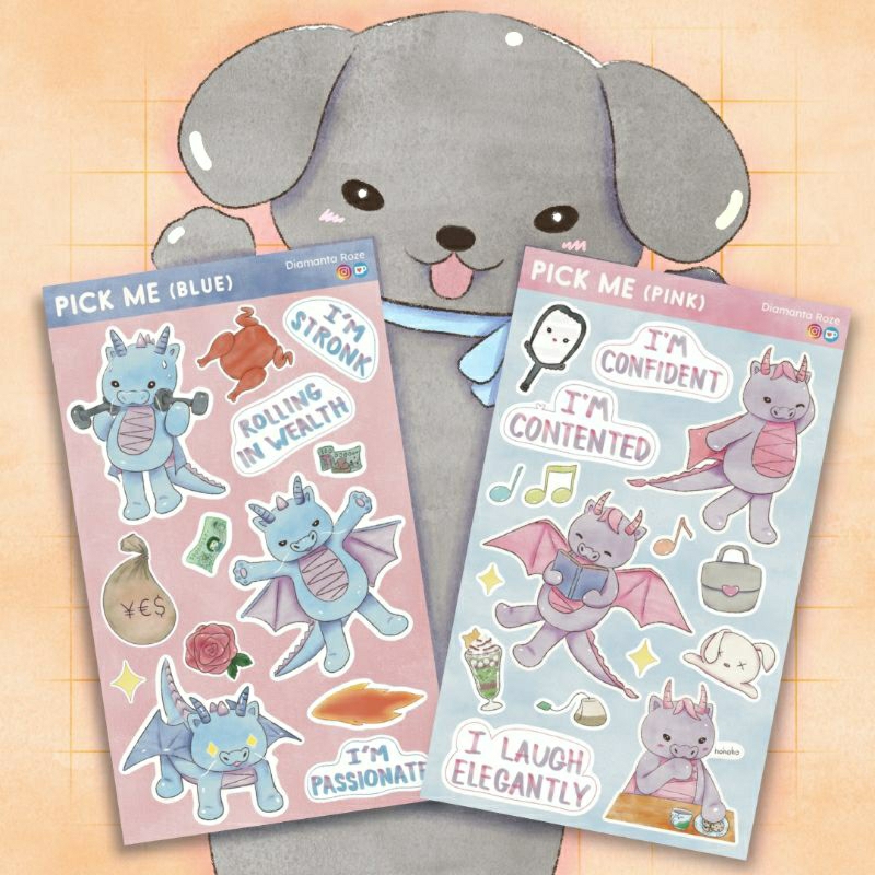 

Pick Me Dragon - cute sticker sheet, waterproof