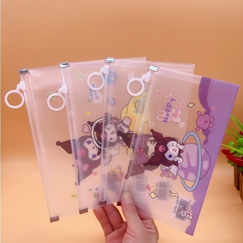 

Ring zipper pvc bag transparent waterproof storage bag Sanrio pouch stationery pencil bag