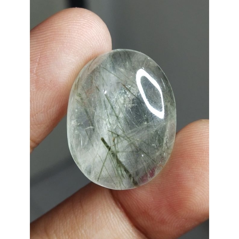 Natural Black Rutilated Quartz 24x18x8 mm 32.6 Ct Kecubung Cendana Rambut Hitam Oval Cabochon NTD Kr