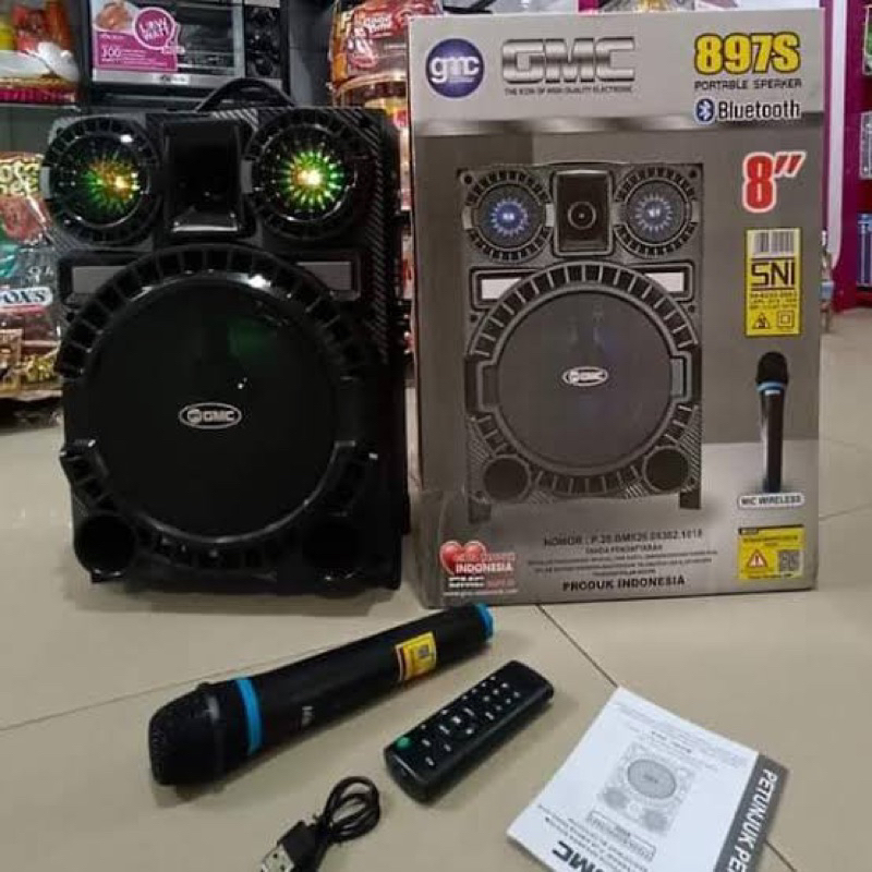 GMC 897S Speaker Portabel GMC 897S GMC SPEAKER 8 INCI GMC SPIKER Plus 1 Mic wireless