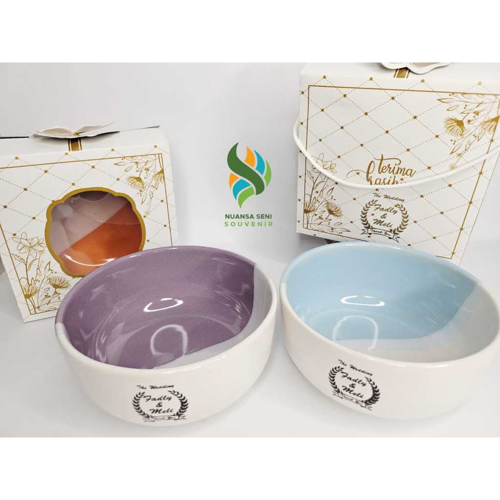 Souvenir Pernikahan Aesthetic Mangkok Keramik Besar Mangkuk Makan Two Tone Jumbo Mangkuk Custom Kema