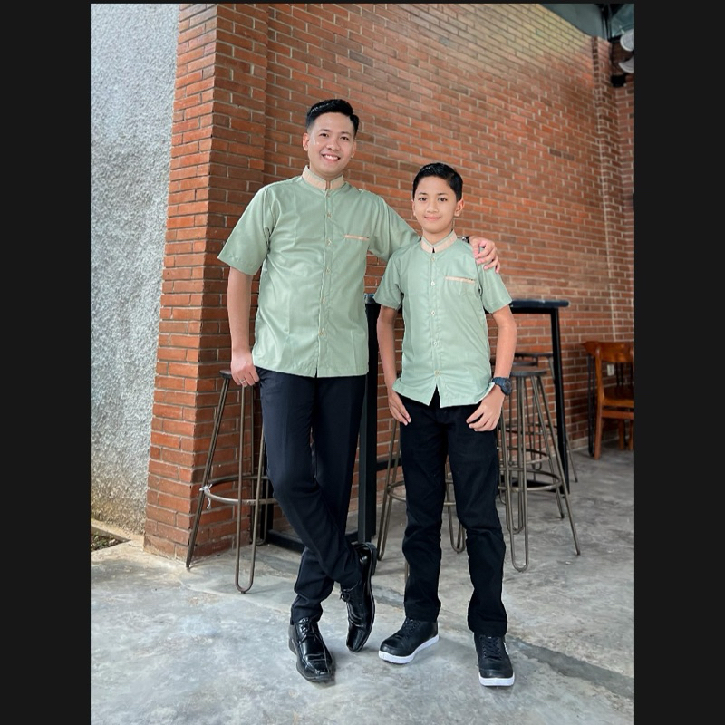 Baju koko couple ayah dan anak warna sage
