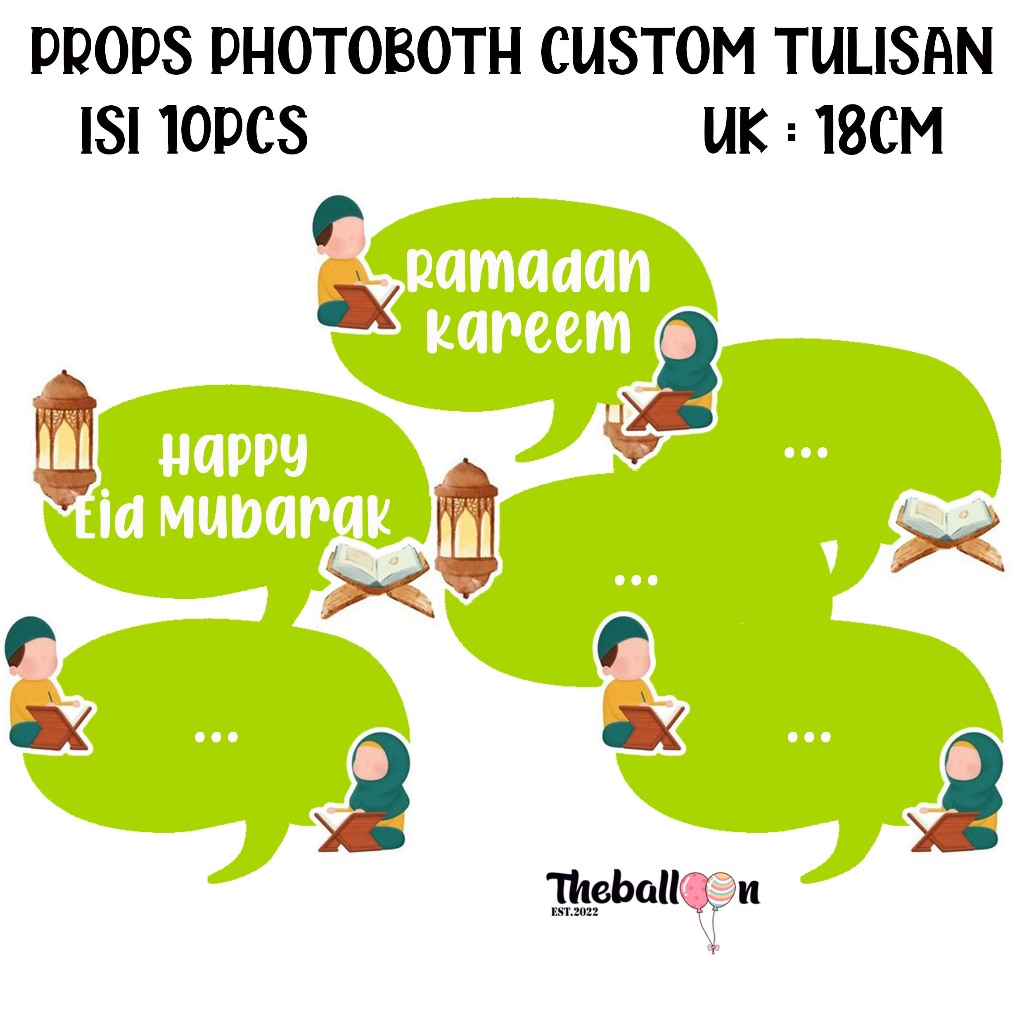 Props Photobooth Lebaran Custom Tulisan (isi 10pcs) / Perlengkapan Pesta / Dekorasi Foto