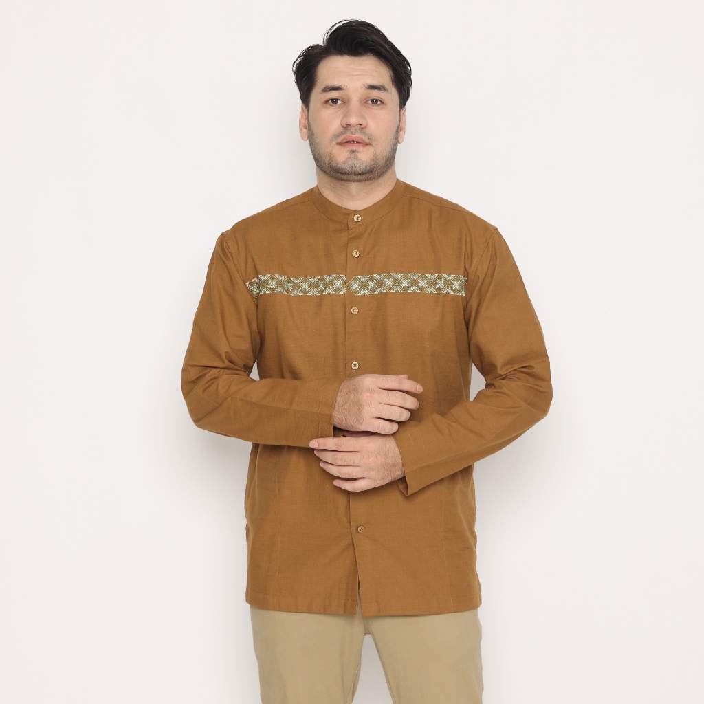 AMK Baju Koko Lengan Panjang Bordir KK ZAKI L/S Coklat