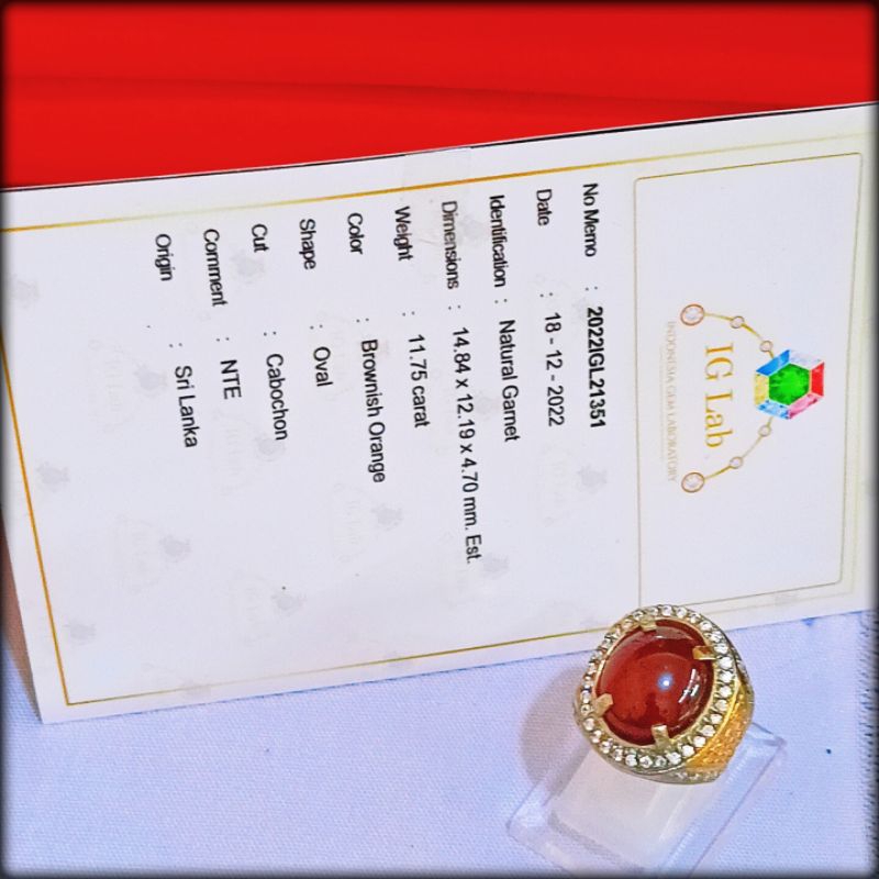 Cincin Batu Natural Garnet + Memo