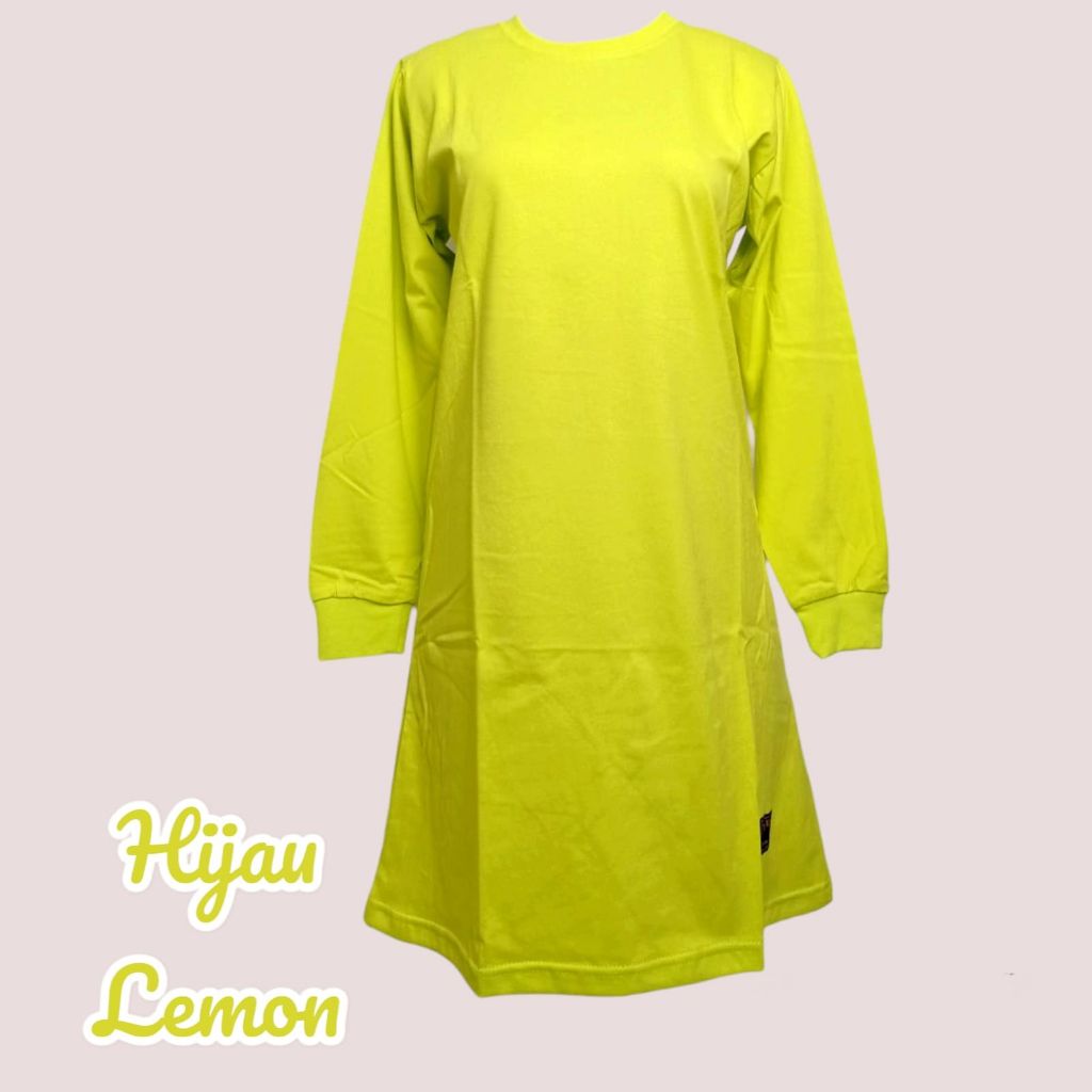 S-XXXL Kaos Polos Oblong Tunik Muslimah Hijau Lemon Seragam Keluarga/Olahraga/Reuni/Senam/Santai Bah