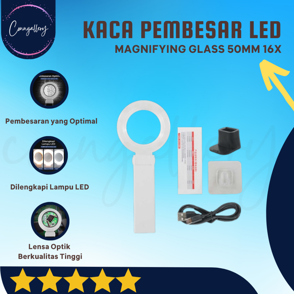 

Kaca Pembesar LED Foldable Light Desktop Magnifying Glass 50mm 16x