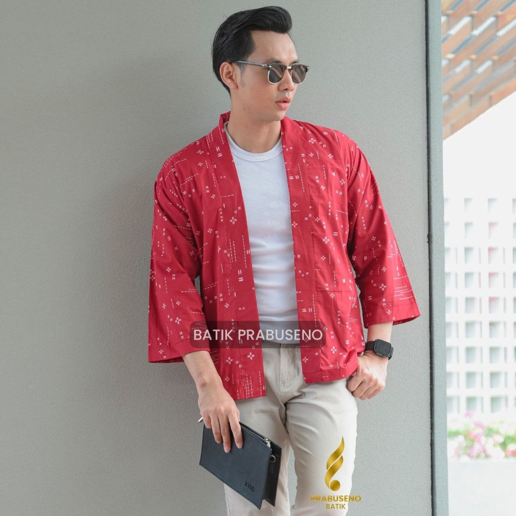 Batik Prabuseno Rayan Merah Outer Batik Katun Unisex Pria Wanita