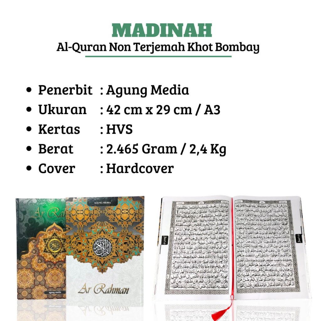 Alquran Madinah Non Terjemahan A3, Al Quran Tanpa Terjemah, Quran Besar