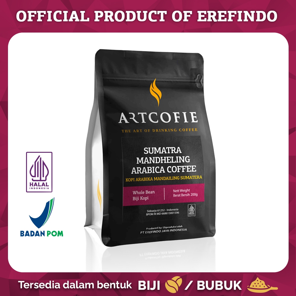 

Artcofie Kopi Sumatra Mandheling Arabica Pouch Biji / Bubuk 200gr