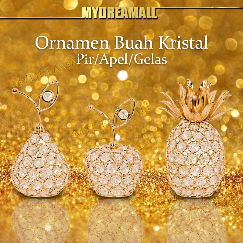 [Termurah-COD] Ornamen Hias Kristal Emas Perhiasan Kristal Pir / Nanas / Buah Perhiasan Kristal Deko