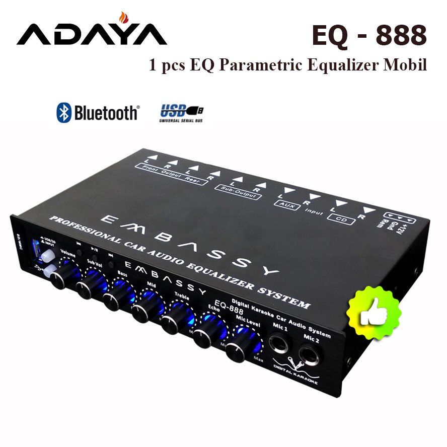 Equalizer Pre-Amp Audio Mobil Parametric Karaoke Embassy EQ-888 Bluetooth USB