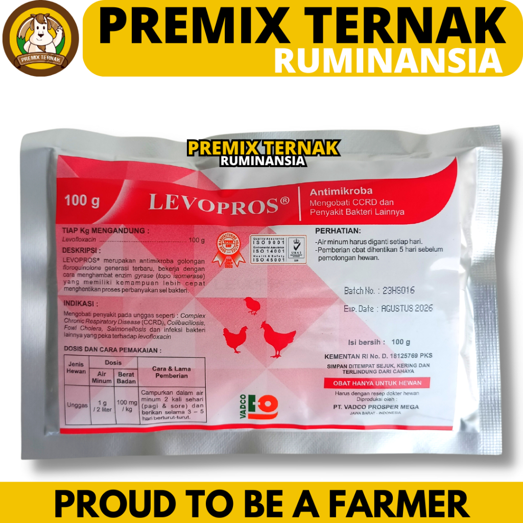 LEVOPROS 100 GRAM VADCO - Obat Ayam Cekres Batuk Crd Colibacilosis Salmonella Fowl Cholera CCRD  Lik