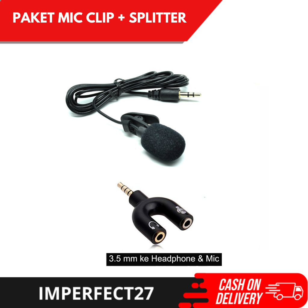 Paket Youtuber Vlogger Smule Rekaman ( Mic Clip On + Audio Splitter U)
