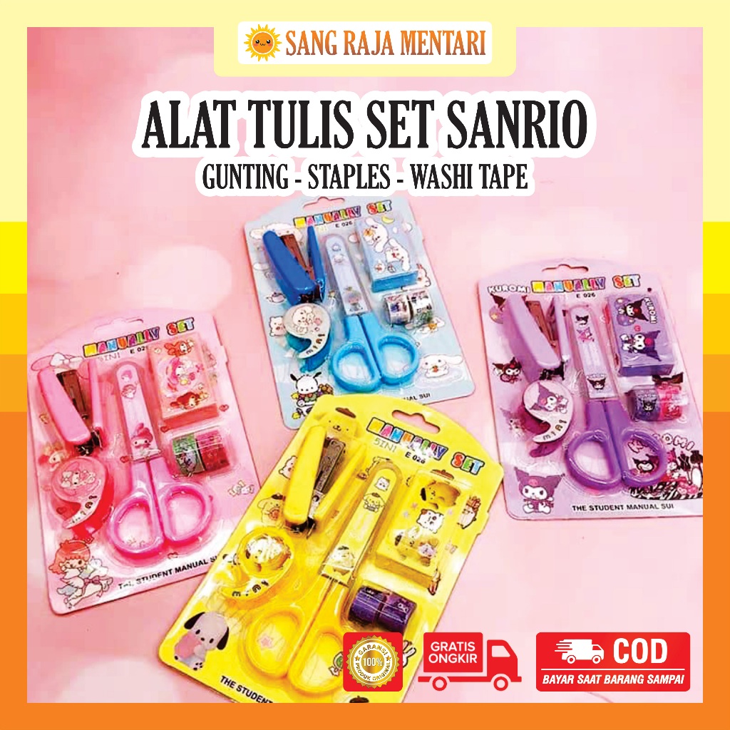 

Alat Tulis Set Sanrio Cinnamoroll Melody Kuromi Pom Purin Dapat Staples Gunting Washi Tape Stationary Anak ATK Sekolah Kantor