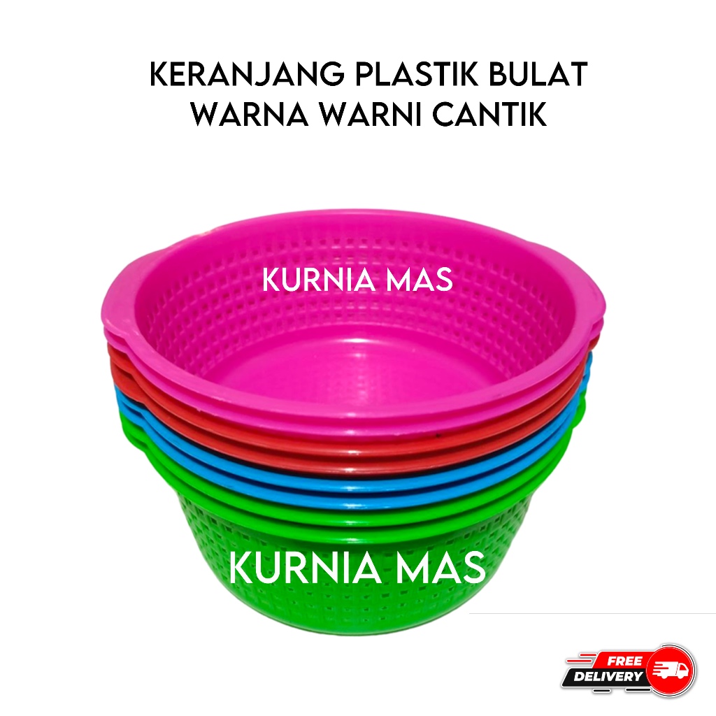 Keranjang Plastik Bulat Diameter 18 CM Keranjang Serbaguna Warna Warni