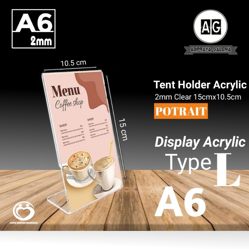 

TENT HOLDER ACRYLIC / TEMPAT BROSUR AKRILIK / NAME CARD AKRILIK / A6 2mm TYPE L POTRAIT