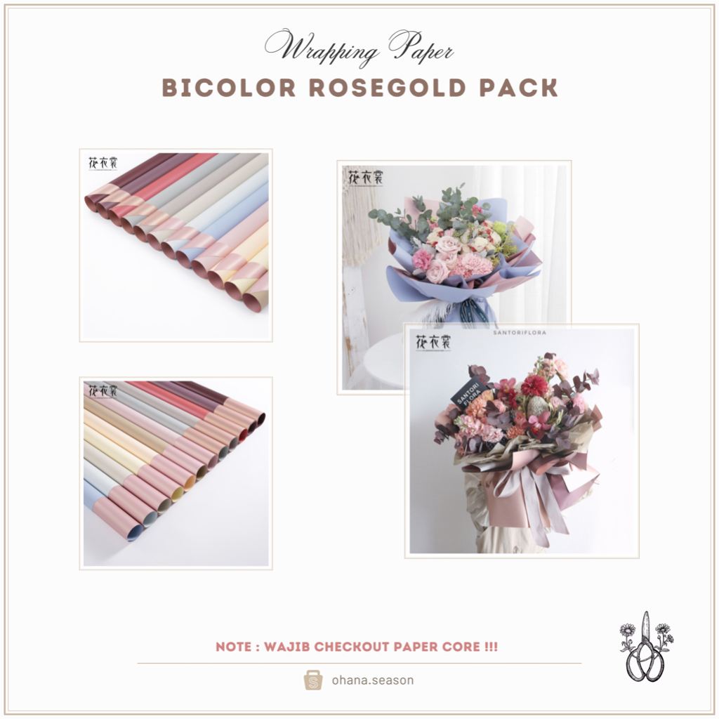 

(1 PACK/20 LEMBAR) Ohana Season Wrapping Paper | Kertas Bunga | Bicolor Rosegold Cellophane 58x58 cm