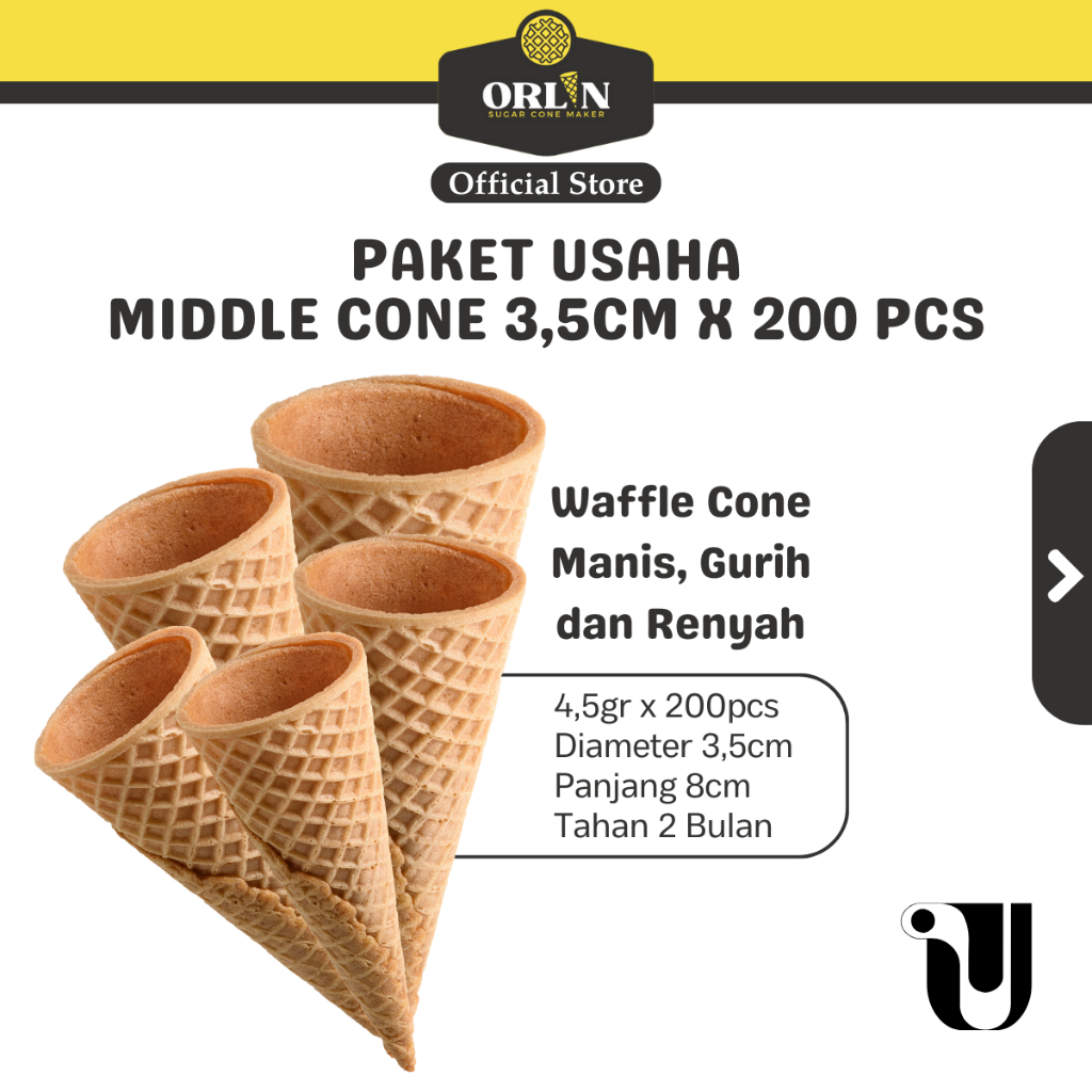 

ORLIN Paket Usaha Middle Waffle Cone Ice Cream 200pcs
