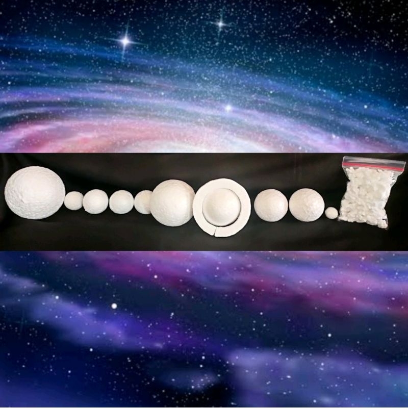 

Paket Bola Styrofoam Tata Surya Planet Tatasurya Antariksa Asteroid + ring Saturnus planet lengkap