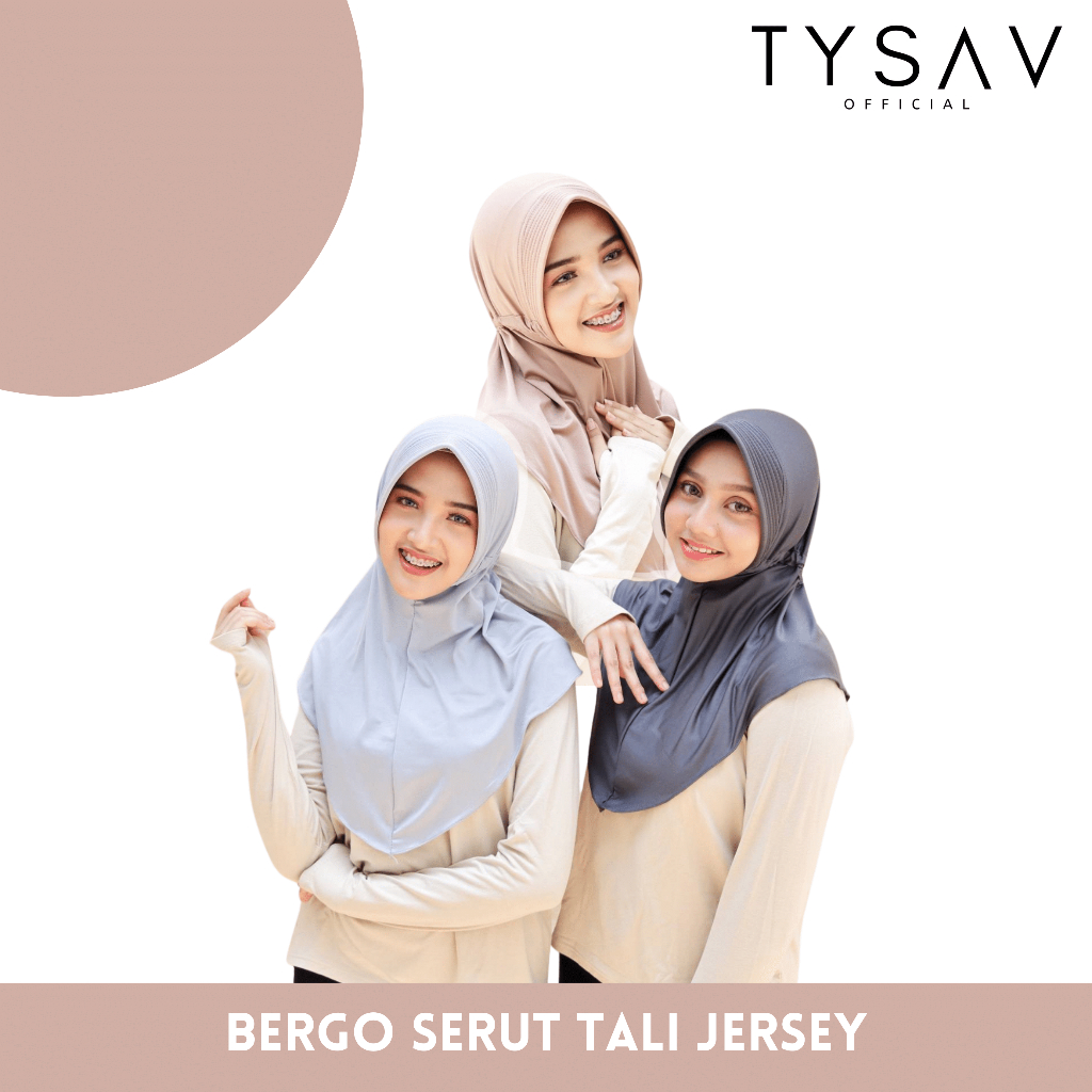 TYSAV - Hijab Bergo Serut Full Samping Belakang | Jilbab Jersey Serut Tali Hamidah | Kerudung Instan