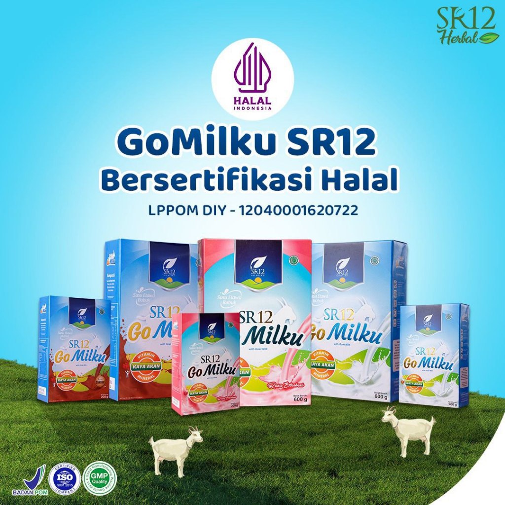 

sr12 makassar gomilku dengan varian original cokelat strawberry dengan ujuran 200gr dan 600gr komposisi susu kambing etawa, madu, daun kelor, dan ekstrak ikan gabus