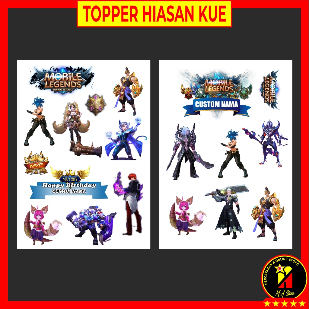 

Topper Karakter ML Mobile Legends Hiasan Kue Ulang tahun Bahan Kertas Foto Glossy 230 g