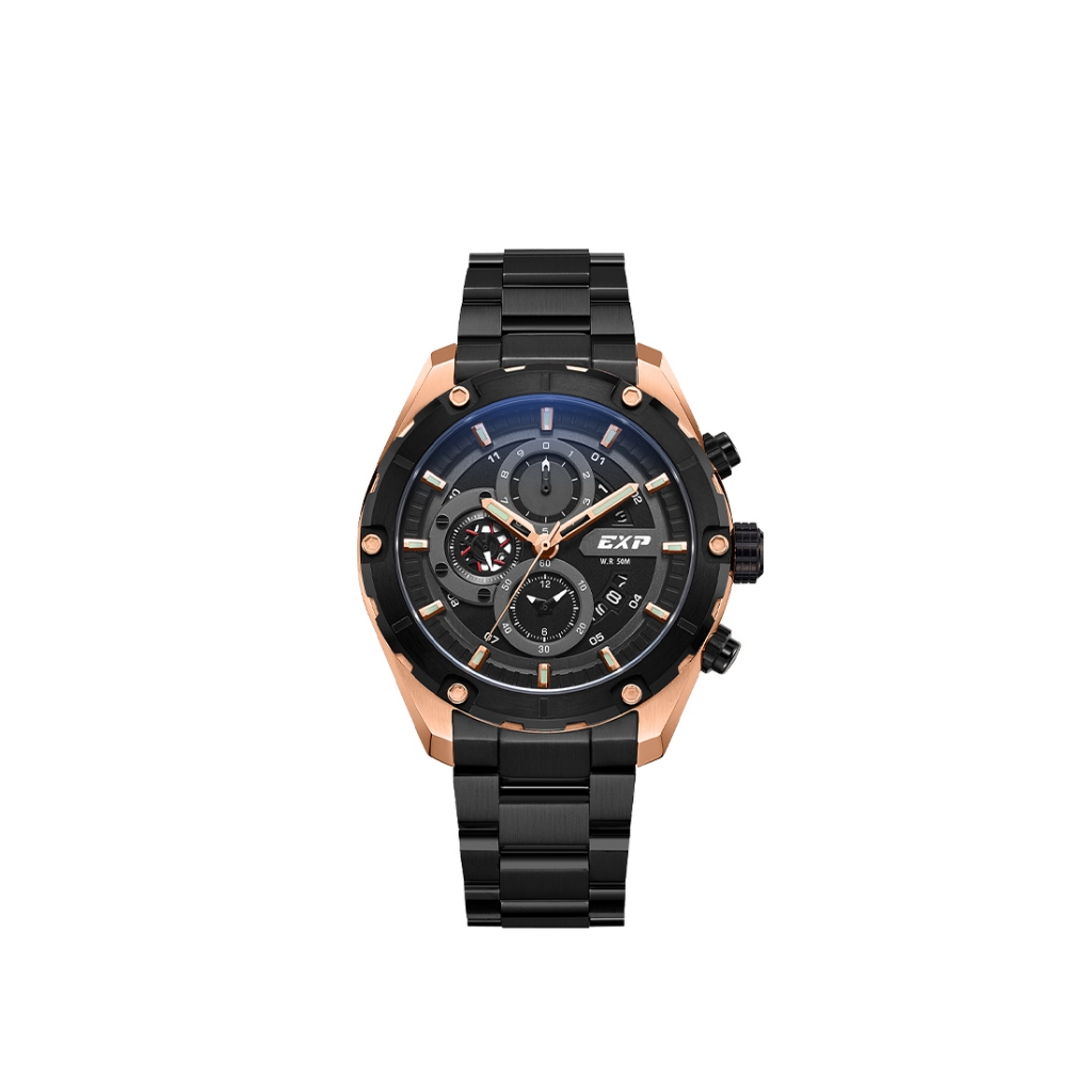 Jam Tangan Expedition Chronograph Men Quartz Band Rose Gold Black 45mm - E6839MCBBRBA