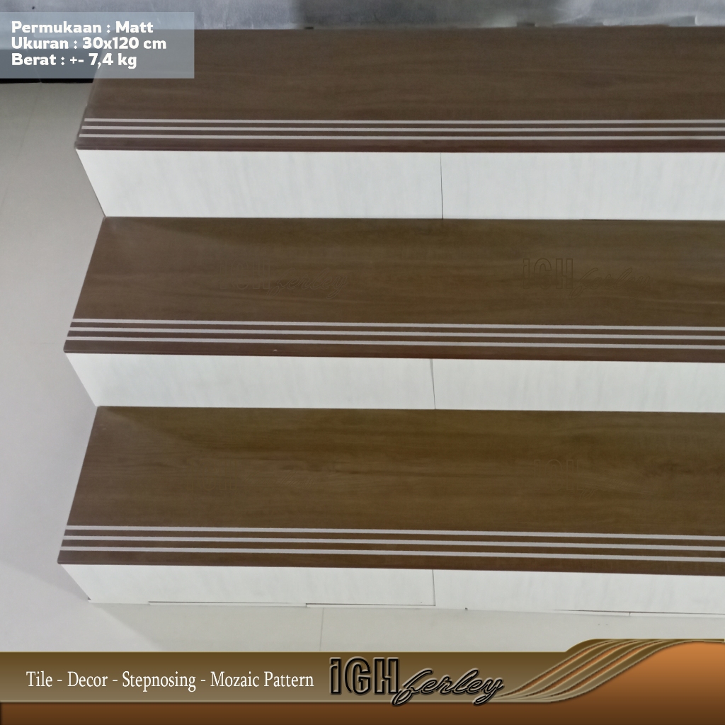 Stepnosing Granit 30x70 Motif Kayu Coklat Gelap Matt Lantai Tangga Anti selip Original Granite Tile