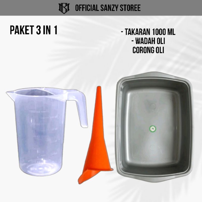PAKET KOMPLIT 3 IN 1 WADAH OLI BEKAS + CORONG OLI + TAKARAN 1000 ML