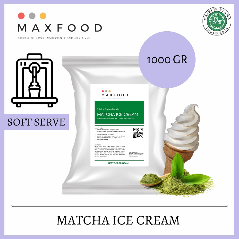 

SUPER DISKON MAXFOOD Soft Matcha Ice Cream Powder Bubuk Es Krim Rasa Matcha 1 Kg