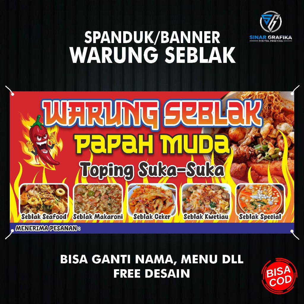 Cetak Spanduk Warung Seblak | Banner Warung Seblak | Desain Custom
