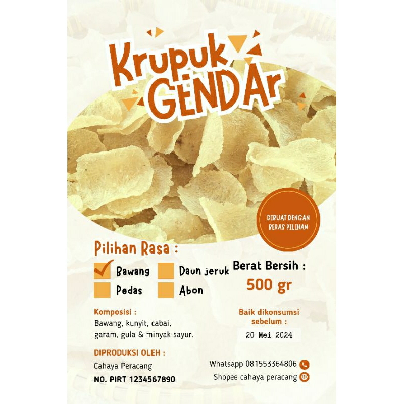 

Krupuk gendar Puli Rasa Bawang