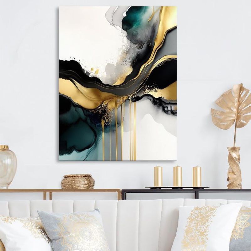 Lukisan dinding Aesthetic Abstrak Black and Gold , Bagus Untuk Dekorasi Rumah , Kamar , Hiasan Ruang