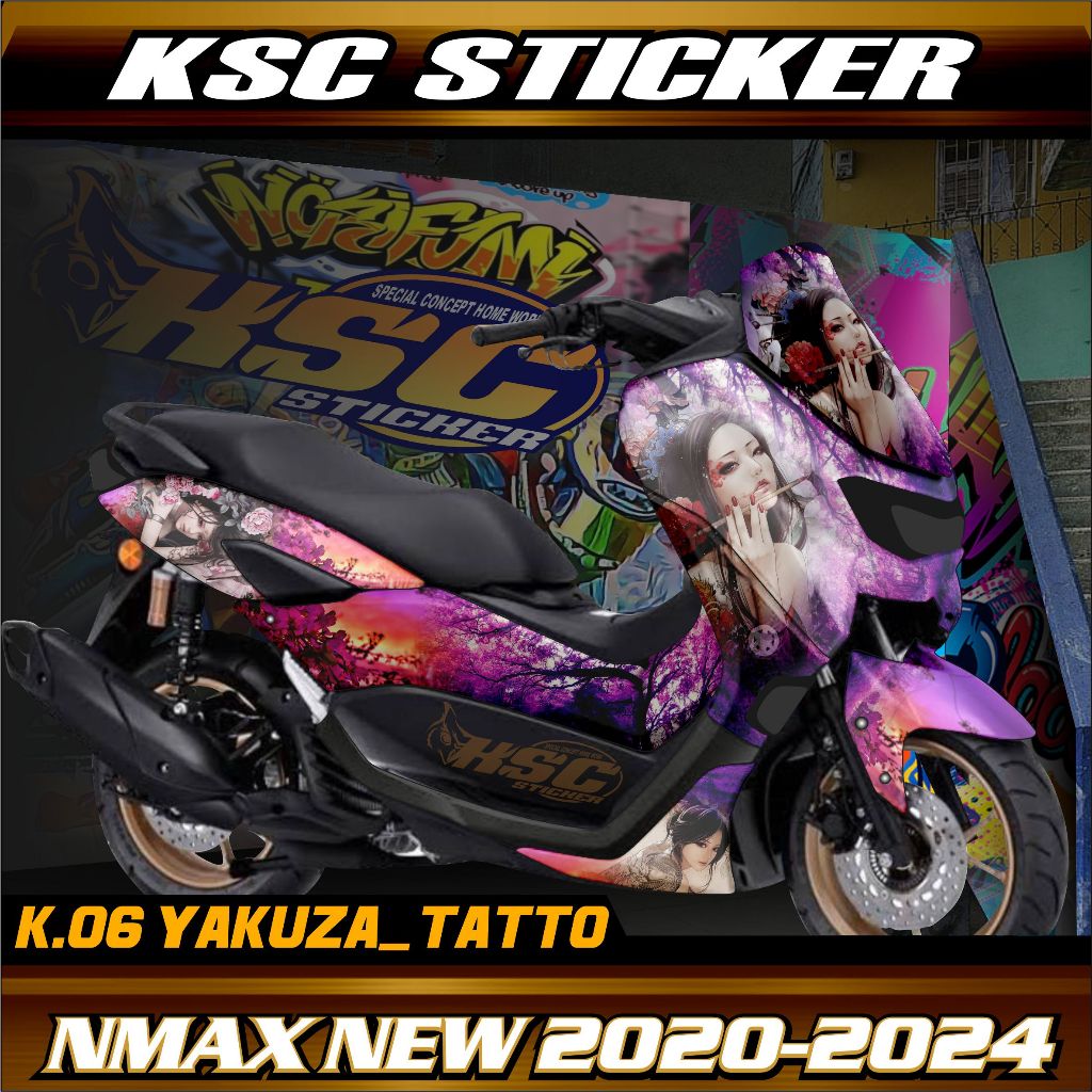Decal Sticker Stiker Motor Yamaha Nmax New 2020 /2021/2022/2023/2024 Fullbody FullBlock + Visor Yakuza Girl (KD-06) Decal Dekal Stiker Nmax Old Lama Full body Cewek Jepang 2015 2016 2017 2018 2019 Yakuza Japanese Girl