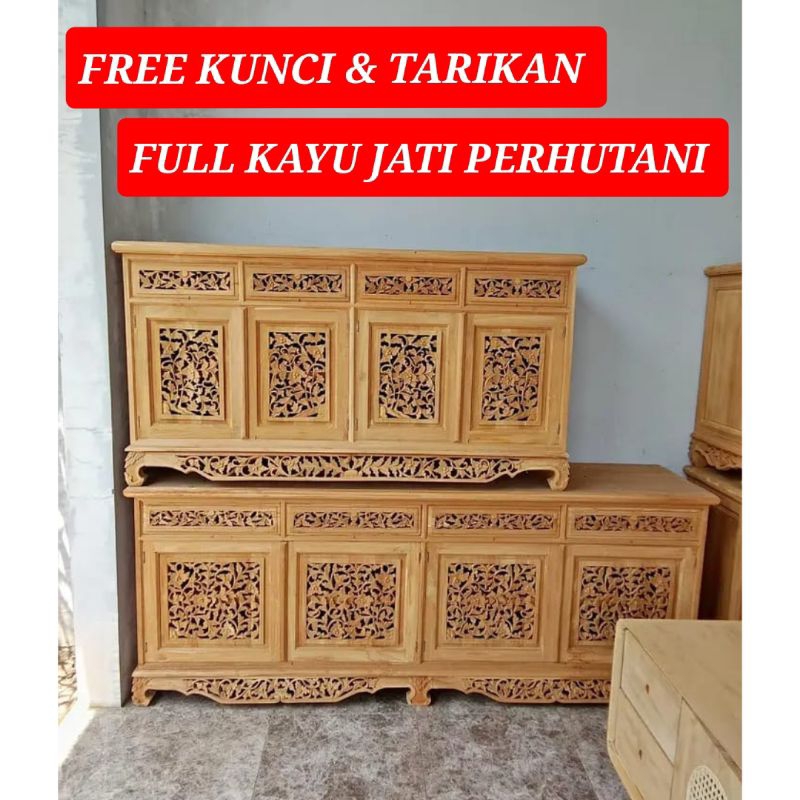 Bufet TV Ukiran Jepara 200cm Full Kayu Jati SOLID TPK PERHUTANI Bufet TV Jati Bufet ukir Palembang m