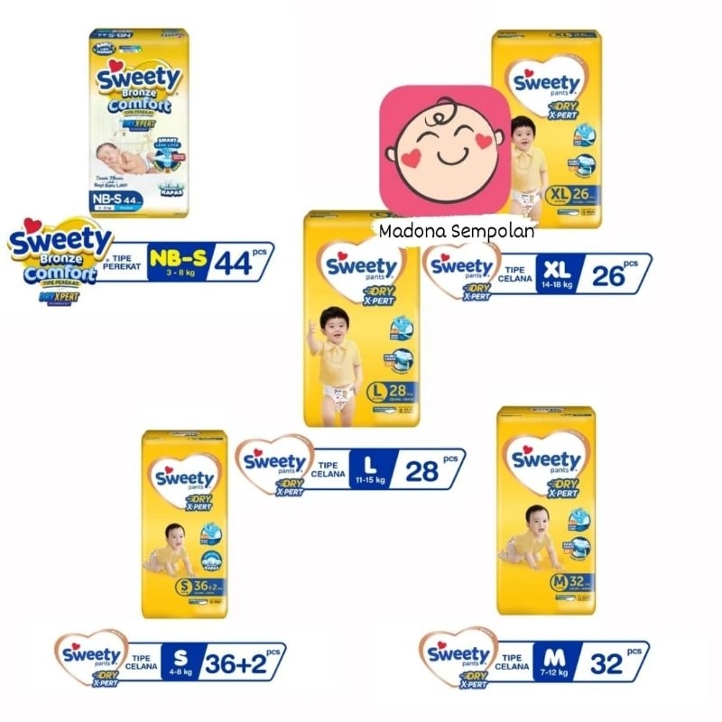 pampers sweety bronze day active pants nbs44 S40 M34 L30 XL26 type celana & perekat popok sekali pak