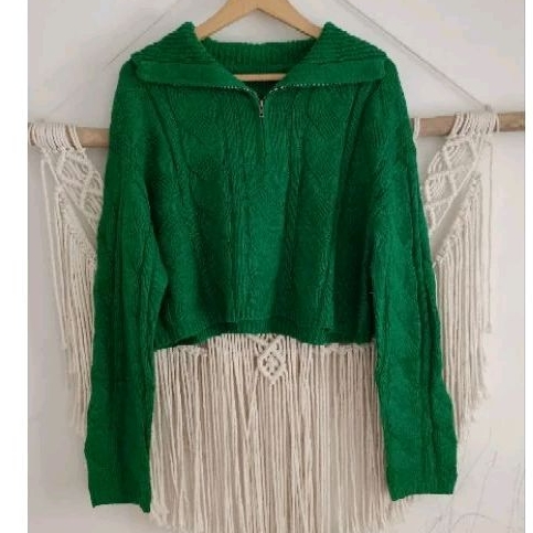 zipper sailor green kepang rajut knit cardigan bukan Zara uniqlo