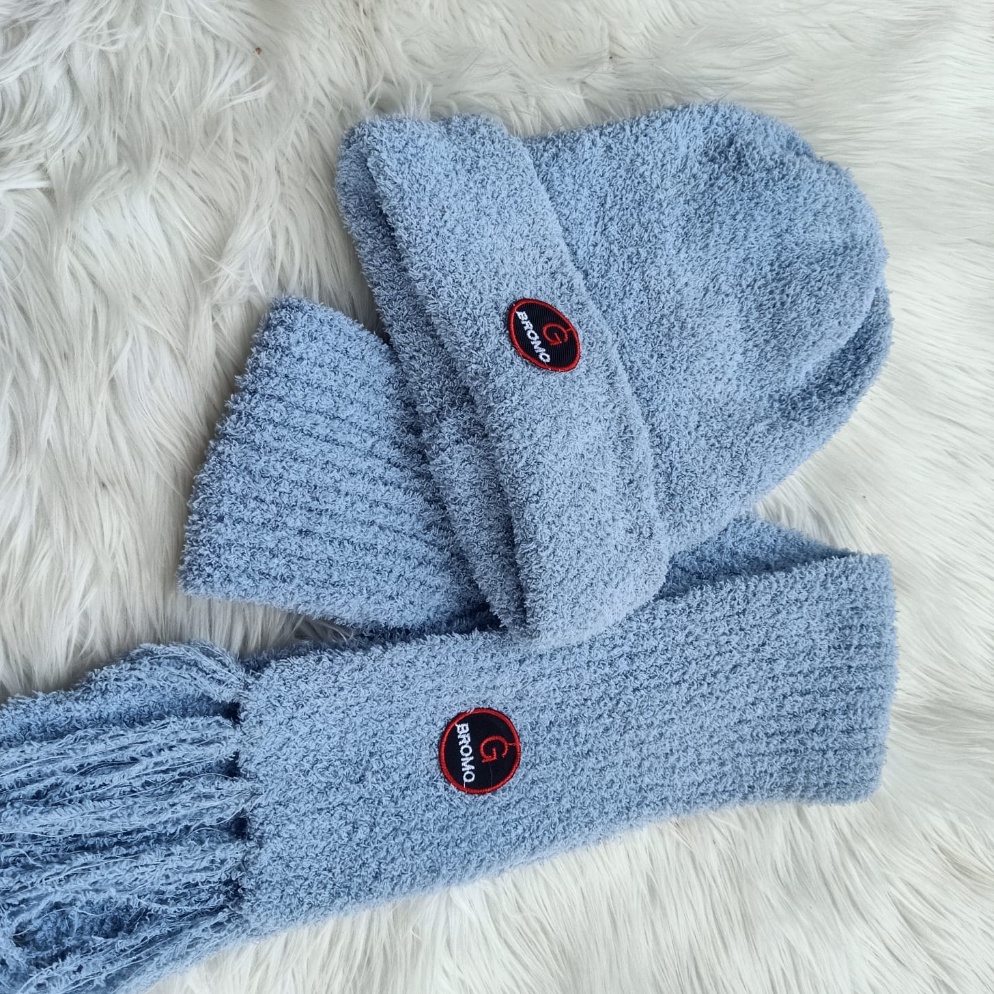 Tren Baru Set Kupluk dan Syal Bromo Satu paket Topi Rajut Dieng Tebal Hangat Musim Dingin Pria Wanit