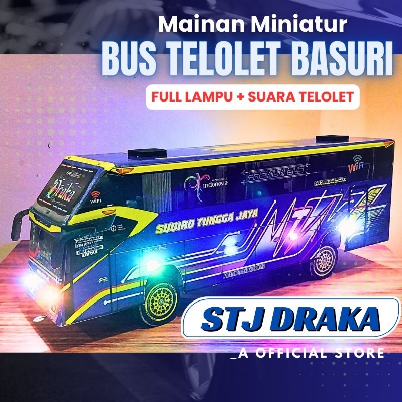 MAINAN MINIATUR BUS TELOLET BASURI SUDIRO TUNGGAL JAYA / DRAKA FULL LAMPU (BISA TAMBAH SUARA MUSIK T
