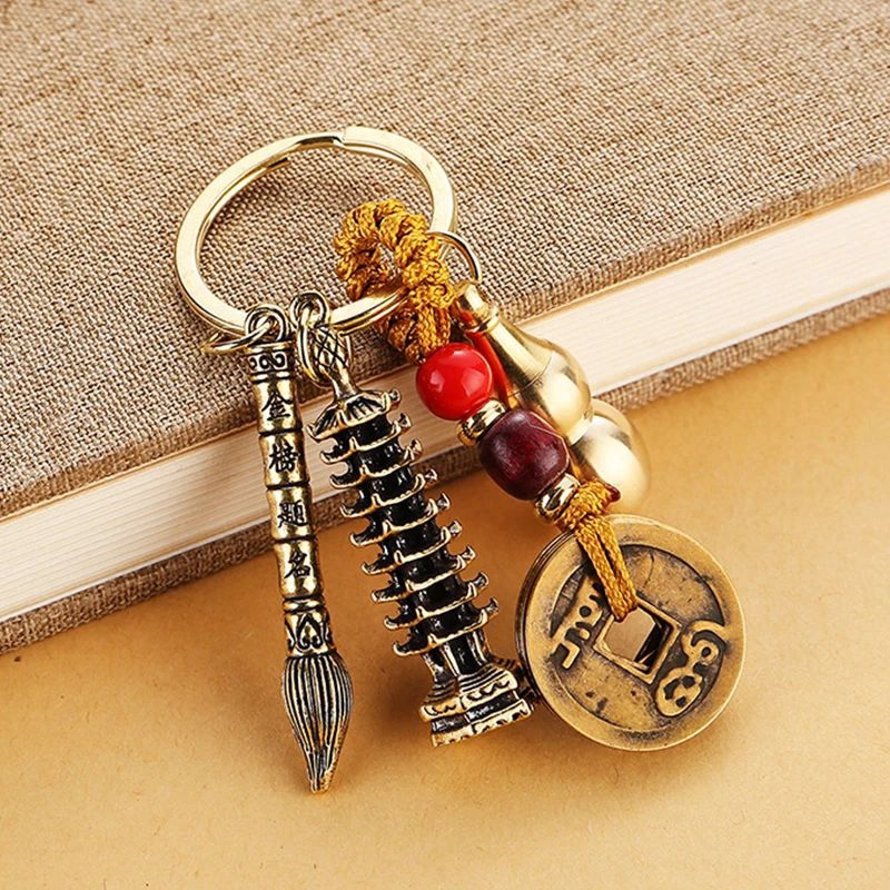 gantungan kunci rejeki keberuntungan pagoda kuas fulo emas